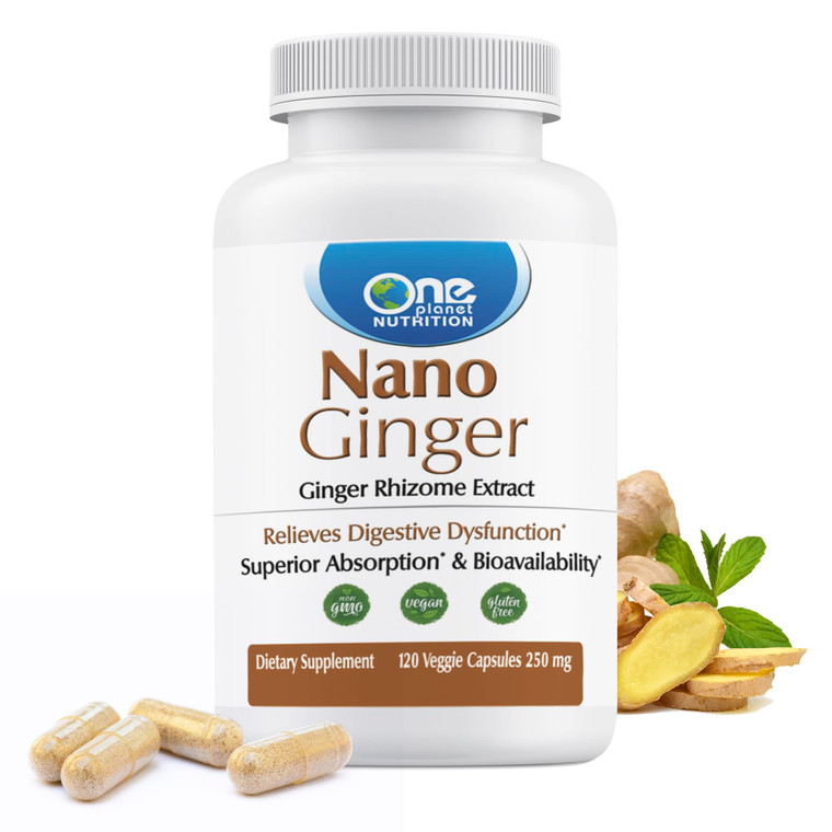 One Planet Nutrition Nano Ginger Root 250 mg Veggie Capsules (120 Servings), Pure Ginger Root Extract, Nano for Superior Absorption, Enhances Digesti