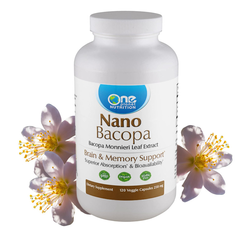 One Planet Nutrition Nano Bacopa 250 mg Veggie Capsules (120 Servings), Bacopa monnieri Extract, Nano for Easy Absorption, Enhances Memory & Focus, N