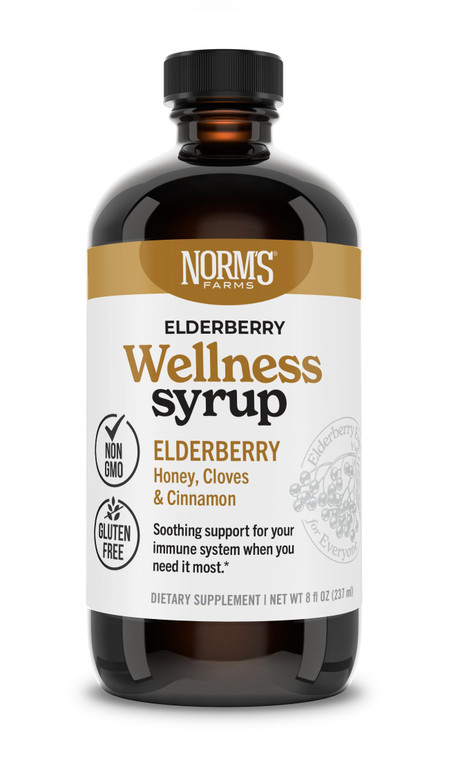 Norm's Farms Wellness Black Elderberry Syrup with Honey, Cinnamon & Cloves - Made in USA, Natural Immune Support, No Alcohol or Fillers, Gluten-Free,