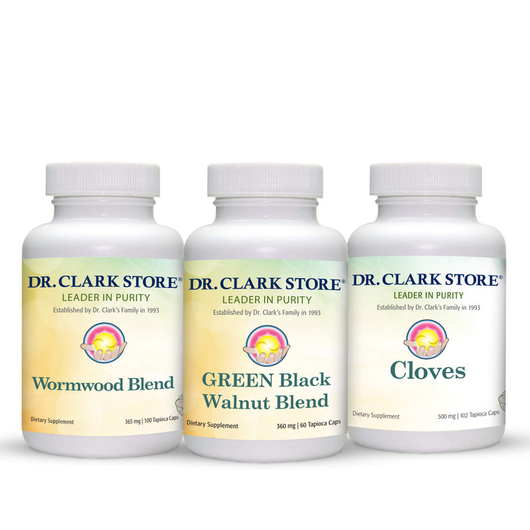 Dr Clark Store Intestine Support & Cleanse Kit - with Freeze-Dried Green Black Walnut Hulls, Wormwood, and Cloves-Helps Maintain Optimum Intestinal F