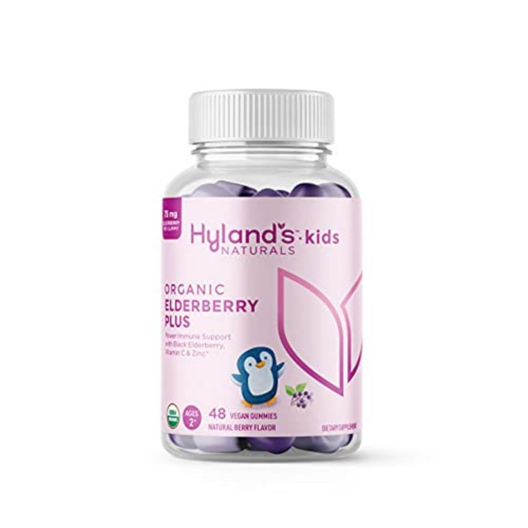 Hyland's Kids Organic Elderberry Plus Gummies, Organic Black Elderberry with ZINC and Vitamin C, Immune Support for Children, 48 Vegan Gummies