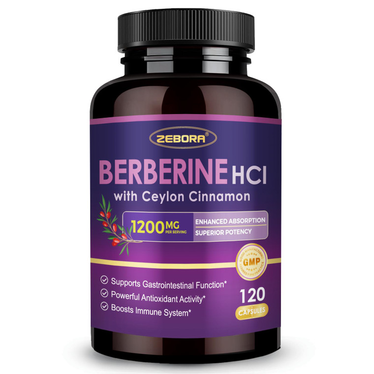 ZEBORA Premium Berberine HCL Supplement 1200 mg, Berberine GLP-1 Support with Ceylon Cinnamon, ALA & Capric Acid, Supports Immune & Antioxidant, Non-