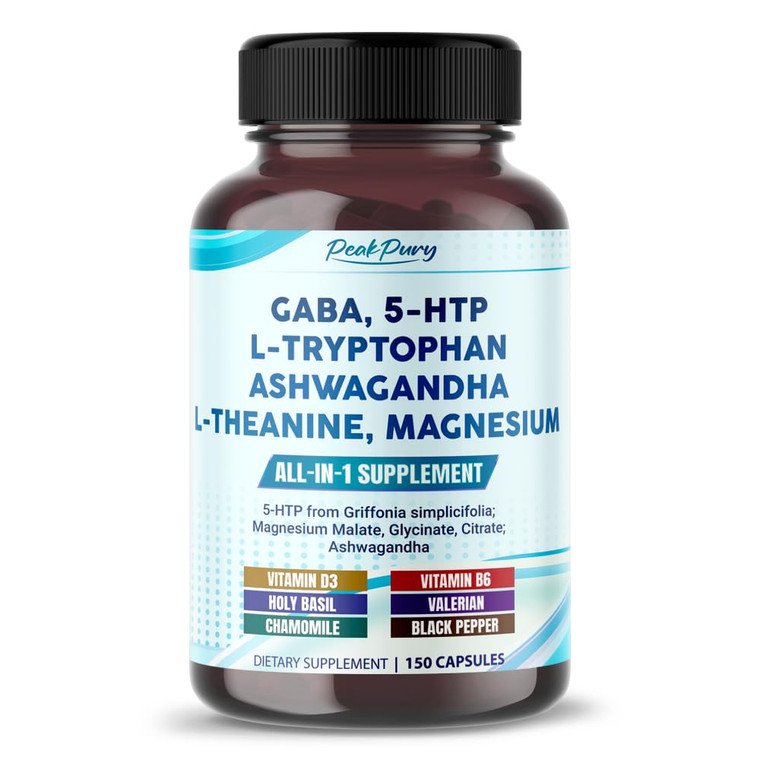 PEAKPURY GABA, 5-HTP L-Tryptophan Ashwagandha Chamomile L-Theanine Magnesium