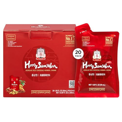 JUNG KWAN JANG Hong Sam Won Korean Red Ginseng Drink | Energy Drink, Pre Workout, Herbal Tea, Ginseng Supplement | Jujube, Ginger, Cinnamon, Goji Ber