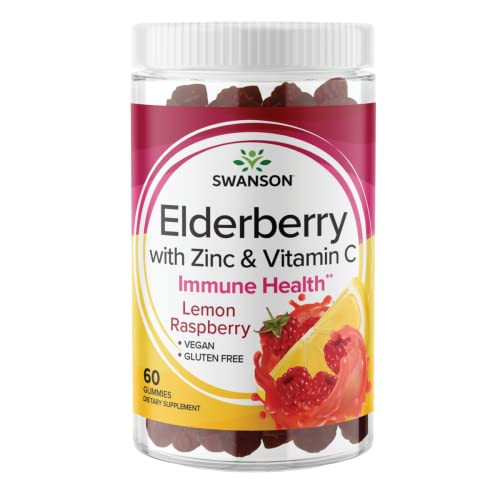 Swanson Elderberry Gummies with Zinc & Vitamin C - Immune Support Supplement Promoting A Healthy Immune System - (Lemon Raspberry, 60 Gummies)