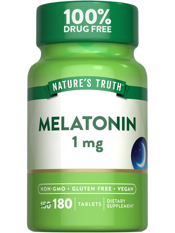 Nature's Truth Melatonin 1 mg | 180 Tablets | 100% Drug Free | Vegan, Non-GMO and Gluten Free Supplement