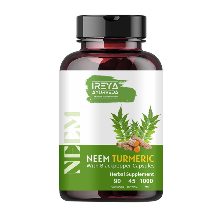 Ireya Ayurveda Neem & Turmeric Capsules | 90 Capsules Made Black Pepper, Neem, Turmeric