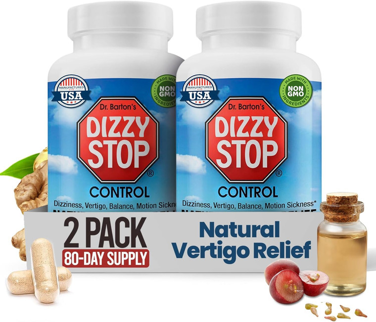Vertigo Relief Product & Non?Drowsy Motion Sickness Pills: Nausea and Dizziness, Ginger & Grape Seed Formula, Inner Ear Balance, Car, Cruise & Travel