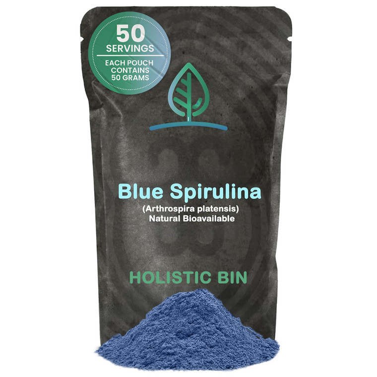 HOLISTIC BIN Blue Spirulina Powder - Organic Blue-Green Algae Supplement, Rich Source of Vegan Protein, Vitamins, & Phytonutrients, Ideal for Smoothi