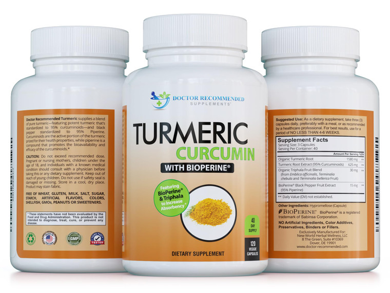 Turmeric Curcumin - 2250mg/d - Veggie Caps - 95% Curcuminoids with Black Pepper Extract (Bioperine) - 750mg Capsules - 100% Organic - Most Powerful T