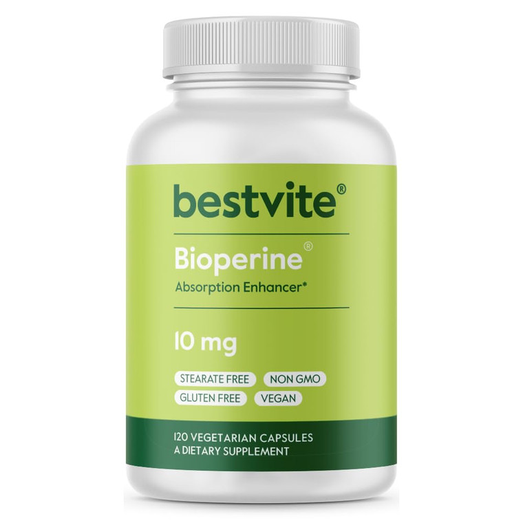 Bioperine 10mg (120 Vegetarian Capsules) - No Stearates - Vegan - Non GMO - Gluten Free - Absorption Enhancer
