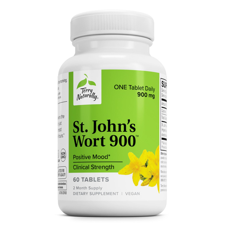 Terry Naturally St John's Wort 900-60 Tablets - Provides Full Clinical Dose - Non-GMO, Vegan, Gluten Free - 60 Servings