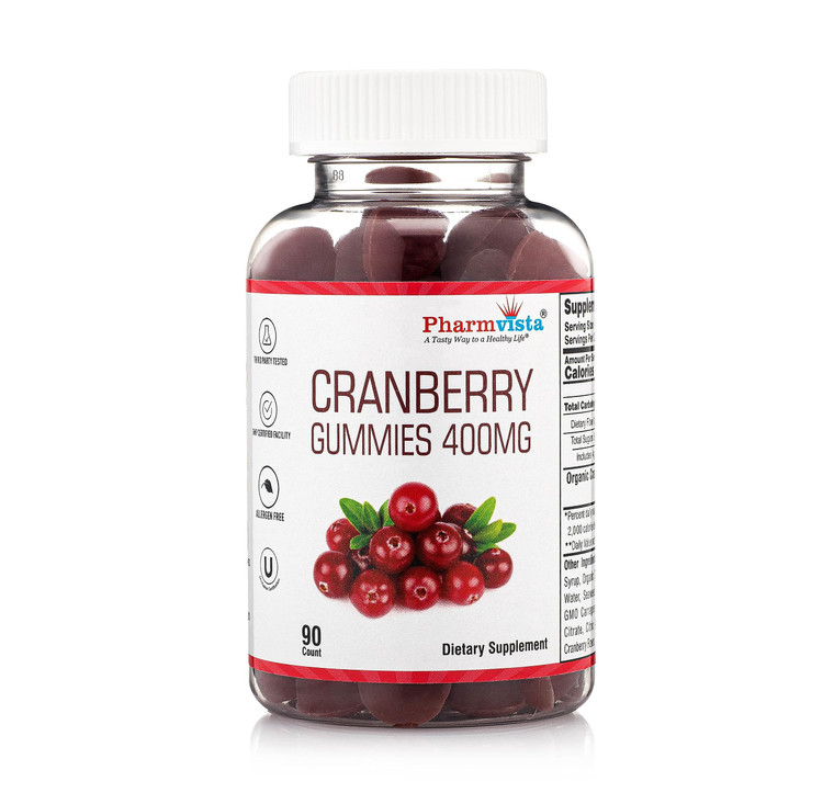 Pharmvista Cranberry Gummies for Kids & Adults 400mg-Gluten Free Allergen Free Nutrient Rich Vegan Supplement -Cranberry Chews-90 Count