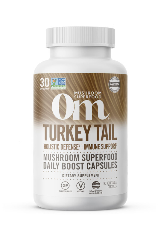 Om Mushroom Superfood Turkey Tail Mushroom Capsules Superfood Supplement, 90 Count, 30 Days, Immune Support, Polysacchrides, Beta-Glucans, Gut Health