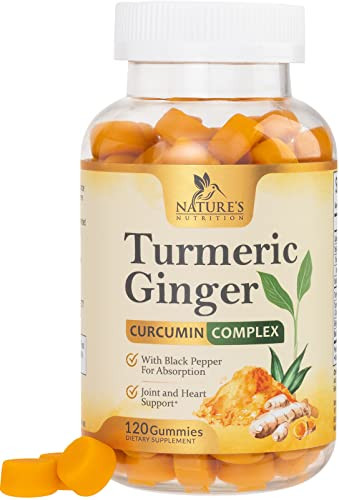 Turmeric Curcumin Supplement Gummies - 95% Curcuminoids with Turmeric & Ginger, Black Pepper for Best Absorption, Nature's Vegan Joint Support, Non-G