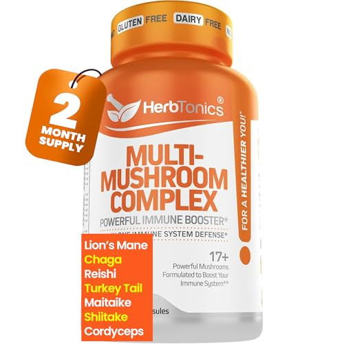 Herbtonics All-in-One Mushroom Supplement for Immune System Support | Nootropic Brain Support Supplement with Lion's Mane, Cordyceps, Reishi | Powerf