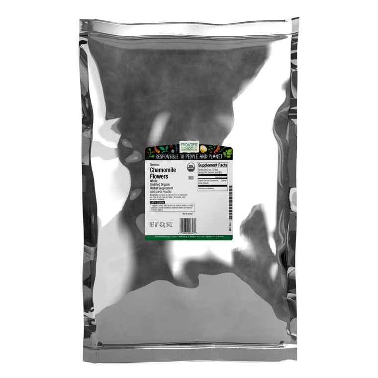 Frontier Co-op Organic Whole Chamomile Flowers, Kosher, Bulk Herb - Dried Chamomile Flowers for Tea, Natural Skincare Recipes and More | 16 Ounce (Pa