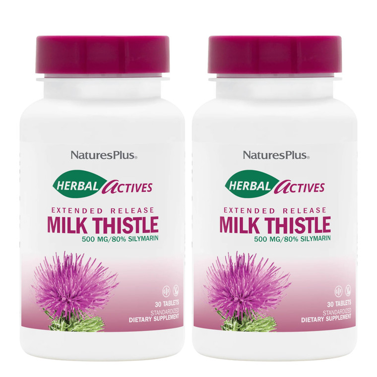 NaturesPlus Herbal Actives Milk Thistle, Extended Release - 30 Tablets, Pack of 2 - Vegetarian, Gluten Free - 60 Total Servings