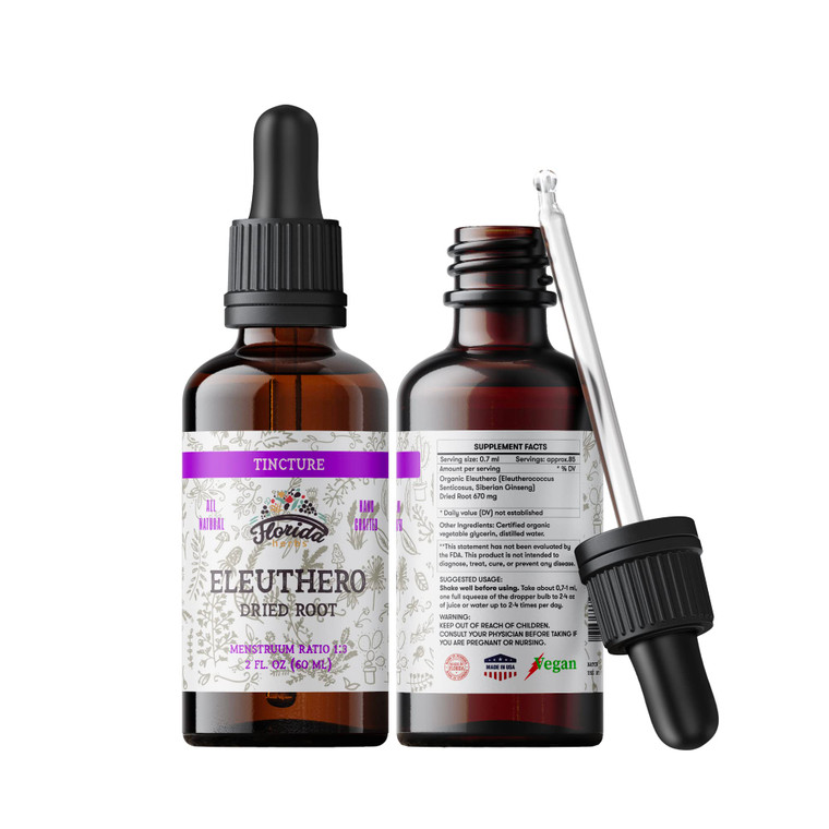 FLORIDA HERBS Eleuthero Tincture, Organic Eleuthero Extract (Siberian Ginseng, Eleutherococcus senticosus)