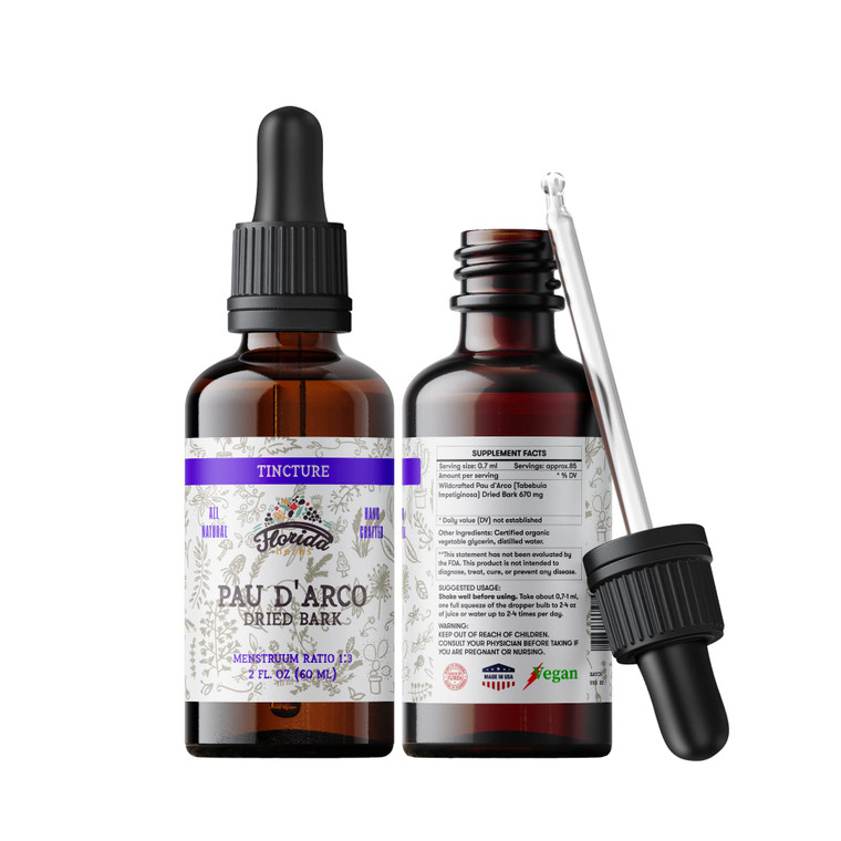 FLORIDA HERBS PAU d'Arco Tincture (Tabebuia Impetiginosa) Dried Bark, PAU d'Arco Herbal Liquid and Vegan Extract