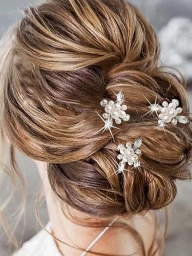 Latious Pearl Wedding Hair Pins Crystal Bridal Hair Clips Silver Wedding Hair Accessories for Women and Girls (Pack of 3) (A-Silver)