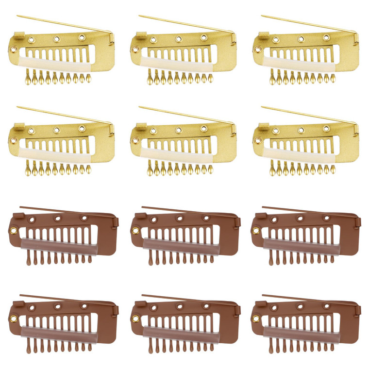 12pcs Deluxe Wig Clip with Safety Pins, 10-Teeth Hair Extension Snap Wig Comb to Secure Mary Janes Chunni Grip Clips for Girls Women Headscarf Hijab