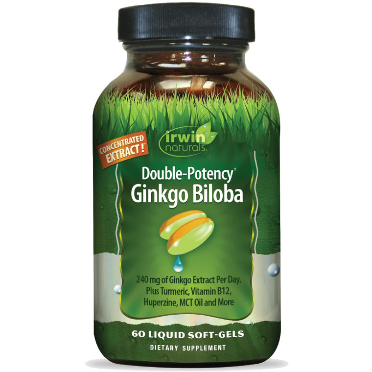 Irwin Naturals Double-Potency Ginkgo Biloba 240mg Extra Strength Brain Health Supplement - Enhance Memory, Mental Focus, Alertness, Concentration & H