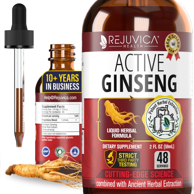 Active Ginseng Korean Red Panax Ginseng with Natural Ginsenosides - All-Natural Advanced Liquid Solution for 2X Absorption - Supports Healthy Energy,