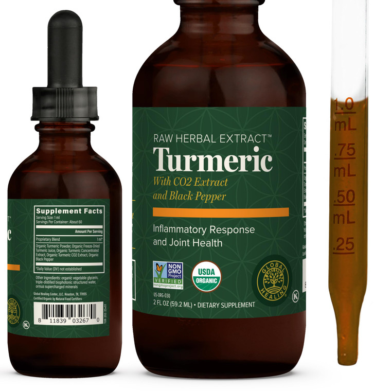 Global Healing Organic Turmeric Curcumin Supplement with Black Pepper Extract Liquid Drops to Support Joint Mobility Relief and Digestive Health Mult