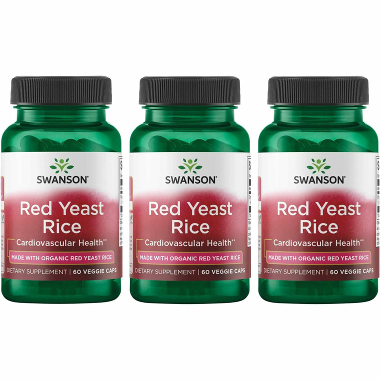 Swanson Made with Organic Traditional Red Yeast Rice 600 Milligrams 60 Veg Capsules (3 Pack)