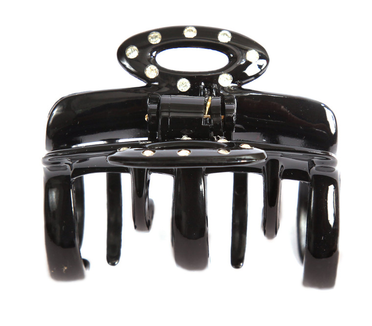 Caravan Hand Decorated W16 Swarovski Stones French Skipping Teeth Hair Claw, Black, .65 Ounce