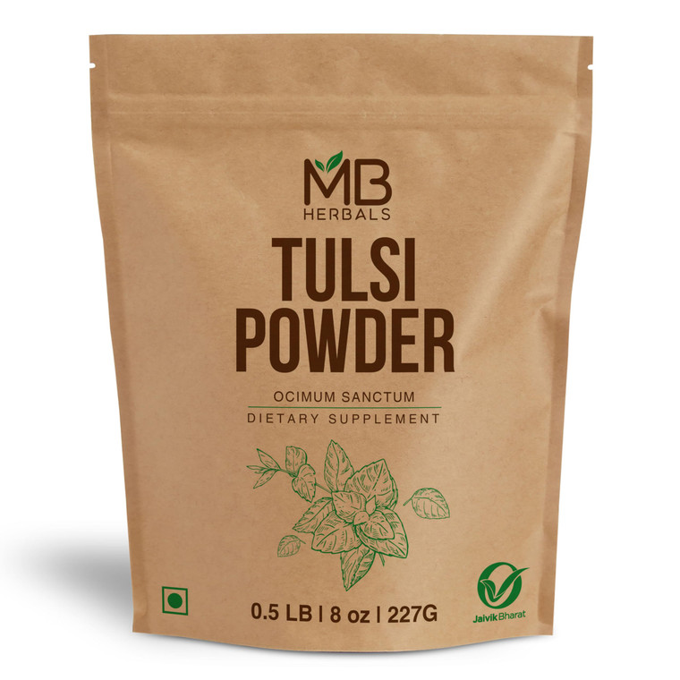 MB Herbals Tulsi Powder 8 oz / 0.5 lb 227 Gram | Ocimum Sanctum Tulasi | for Tulsi Tea