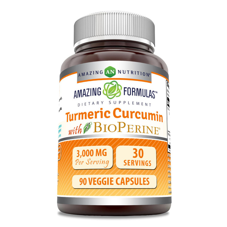 Amazing Formulas Turmeric Curcumin with Bioperine 3000 mg Per Serving | 90 Veggie Capsules Supplement | Non-GMO | Gluten Free | Made in USA