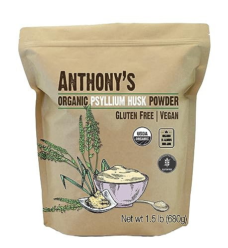 Anthony's Organic Psyllium Husk Powder, 1.5 lb, Gluten Free, Non GMO, Finely Ground, Keto Friendly