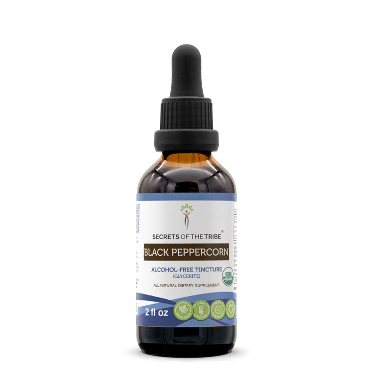 Secrets of the Tribe Black Peppercorn Alcohol-Free Liquid Extract, USDA Organic Black Peppercorn (Piper nigrum) Tincture Supplement (2 FL OZ)