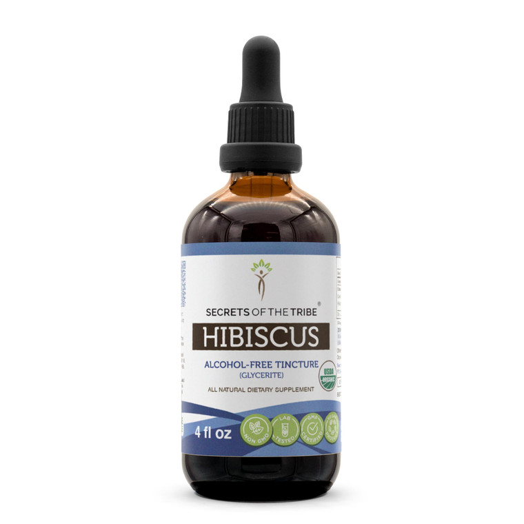 Secrets of the Tribe Hibiscus Tincture Alcohol-Free Extract, High-Potency Herbal Drops, Tincture Made from USDA Organic Hibiscus Sabdariffa Dried Flo