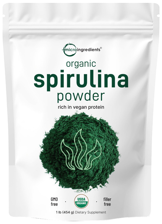 Micro Ingredients Organic Spirulina Powder, 1lb | Blue-Green Algae, Rich in Vegan Protein, Vitamins & Minerals | Source of Natural Chlorophyll & Enzy