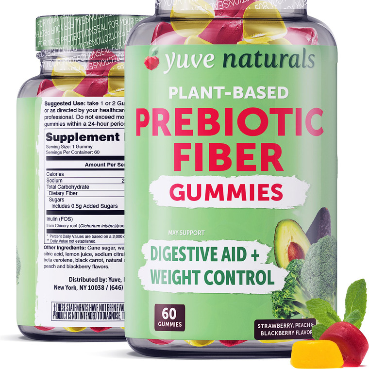 Yuve Fiber Gummies - Delicious - 3g Soluble Fiber Gummy Supplement - Supports Digestive Health & Regularity - Vegan & Gluten-Free Fiber Gummies for A