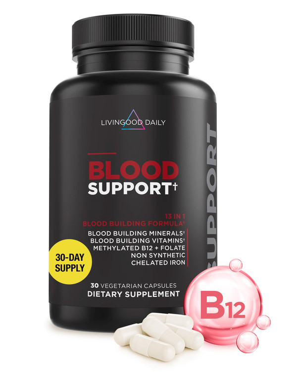 Livingood Daily Iron Supplement for Women & Men, Blood Support Formula with Chelated Iron, Methylated B12, Vitamin C, Zinc & Folate, Vegan, Non GMO,
