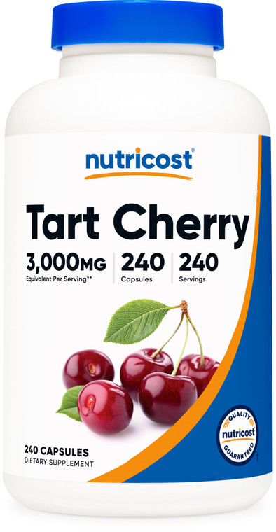 Nutricost Tart Cherry Extract 3000mg Equivalent from 300mg of 10:1 Extract Per Serving, 240 Vegetarian Capsules for 240 Servings per Bottle - Gluten