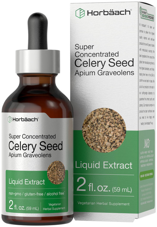 Horbäach Celery Seed Extract | Liquid Drops | 2 fl oz Tincture | Apium Graveolens Supplement | Vegetarian, Non GMO & Gluten Free