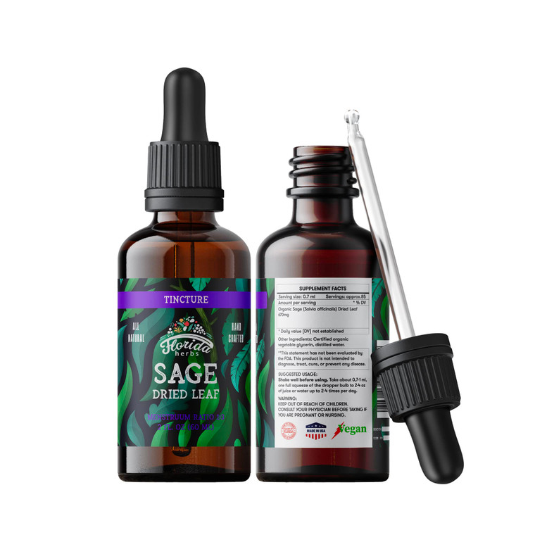 Sage Extract  Natural Dried Sage Supplement  Sage Herb (Salvia officinalis)  Organic Sage Herbal - None-GMO - Made in USA  2 oz