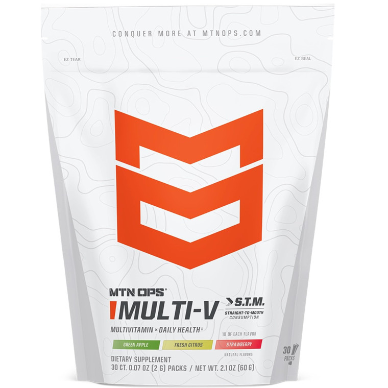 MTN OPS Multi?V STM On?The?Go Daily Multivitamin for Men, Women & Kids  Straight?to?Mouth Vitamin C D3 B Zinc Packs  Gluten Free, Natural Flavors,