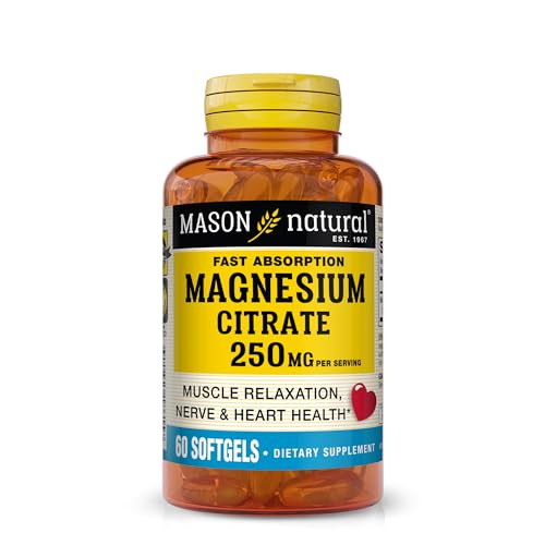Mason Natural Magnesium Citrate 250 mg, Mineral Supplement for Men and Women, Fast Absorption, 30-Day Supply, 60 Softgels (Pack of 1)