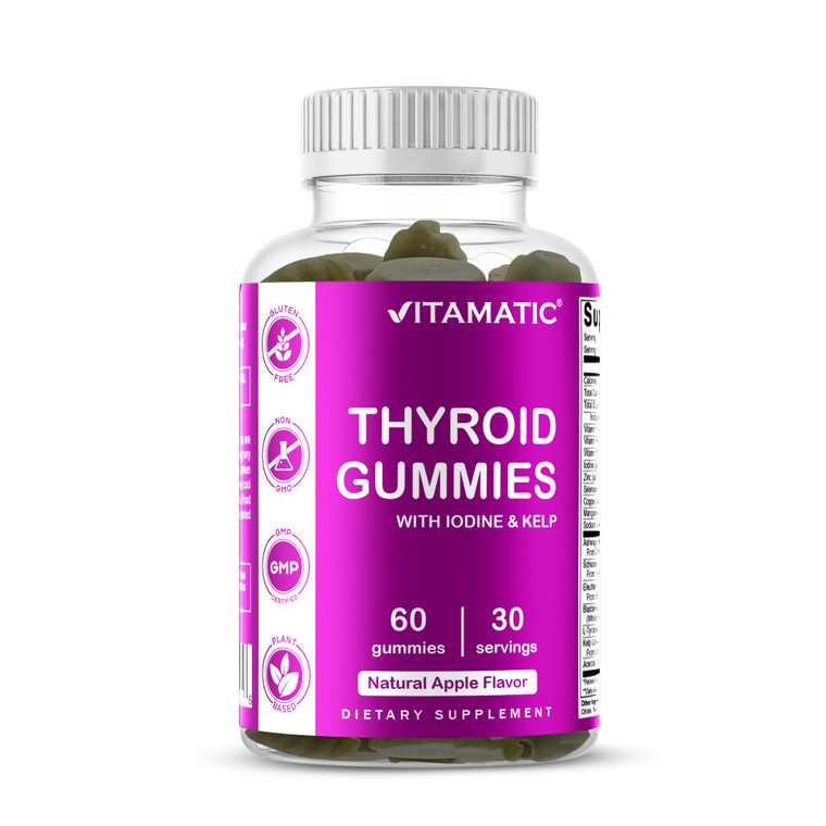 Vitamatic Vegan Thyroid Support Gummies with Iodine & Kelp  60 Count Improve Your Energy & Increase Metabolism  Plant-Based