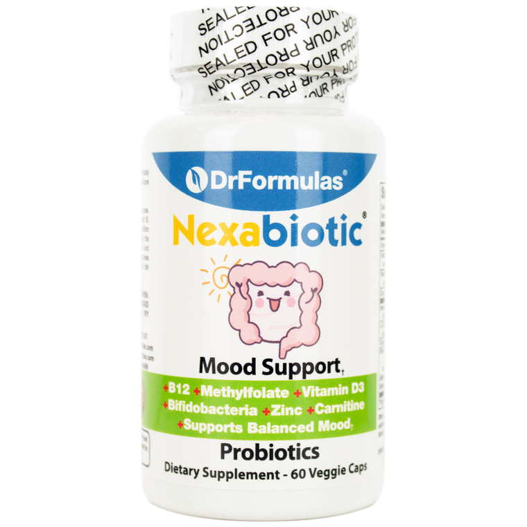 DrFormulas Mood Boost Probiotics for Stress and Calm, Methylfolate for Kids, Women, Men | Nexabiotic Supplement with Bifidobacterium and B-12, 60 Cou