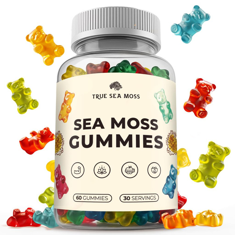 TrueSeaMoss Irish Sea Moss Gummies with Burdock Root & Bladderwrack  Formula for Adults & Kids  60 Gummies