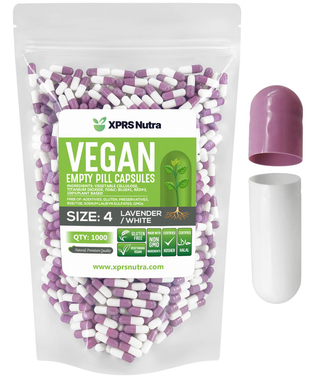 XPRS Nutra Size 4 Empty Capsules - 1000 Count Small Empty Vegan Capsules- Vegetarian Pills - DIY Vegetable Capsule Filling - Fillable Do-It-Yourself