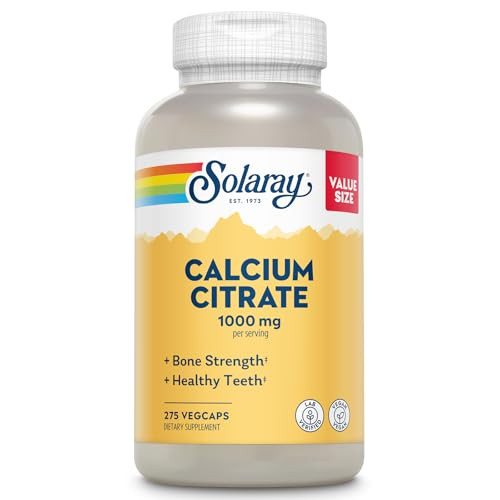 Solaray Calcium Citrate 1000mg - Chelated Calcium Supplement - Supports Bone Strength and Healthy Teeth - Easy to Digest - Vegan - 68 Servings, 275 V