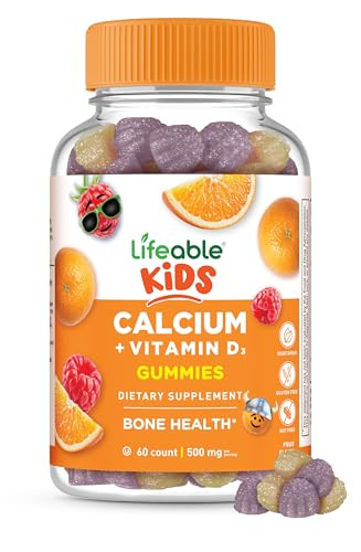 Lifeable Kids Calcium Gummies with Vitamin D3 | 500 mg Calcium with Vitamin D3 1000 IU | Great Tasting Calcium Supplement for Kids | for Bone Health
